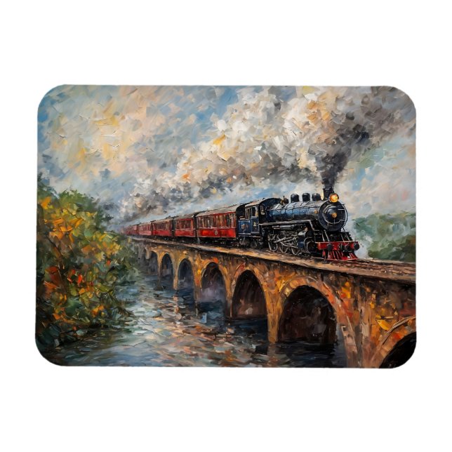 Magnet Flexible Train à vapeur sur un pont - Peinture à l'huile (Horizontal)