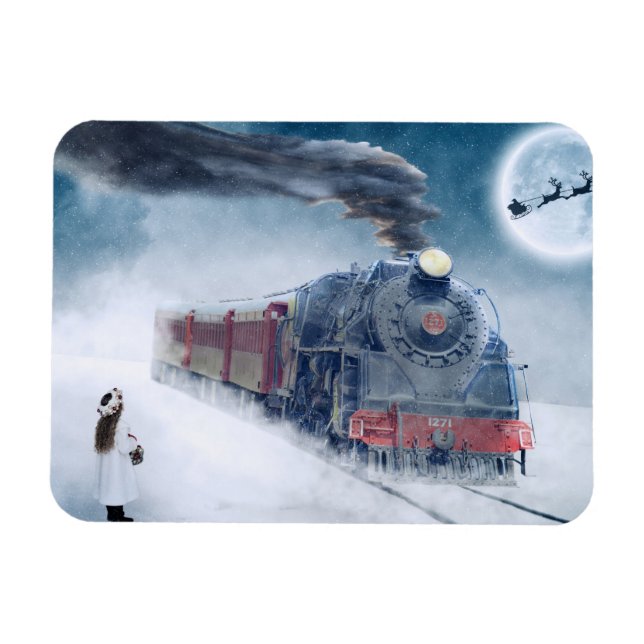 Magnet Flexible Train de Noël d'hiver avec fille (Horizontal)