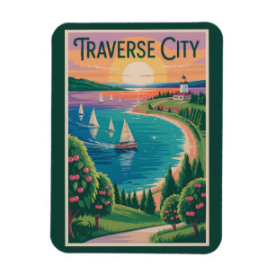 Magnet Flexible Traverse City Lake Michigan Illustration Voyage