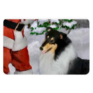 Magnet Flexible Tri Couleur Rosée Collie Avec Noël Père Noël