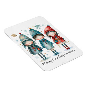 Magnet Flexible Trio Fantaisiste d'Hiver - 3 Enfants en Manteaux B