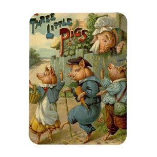 Magnet Flexible Trois Petits Cochons Conte de Fées Vintage