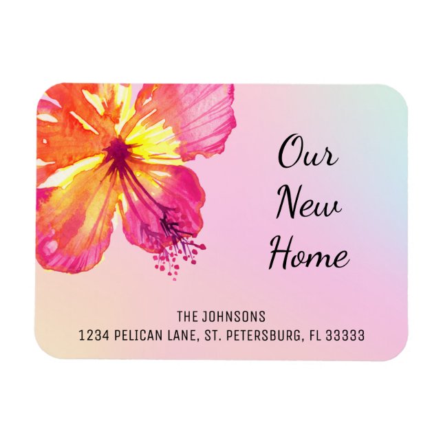 Magnet Flexible Tropical Pink Hibiscus Nouveau Faire-part d'adress (Horizontal)