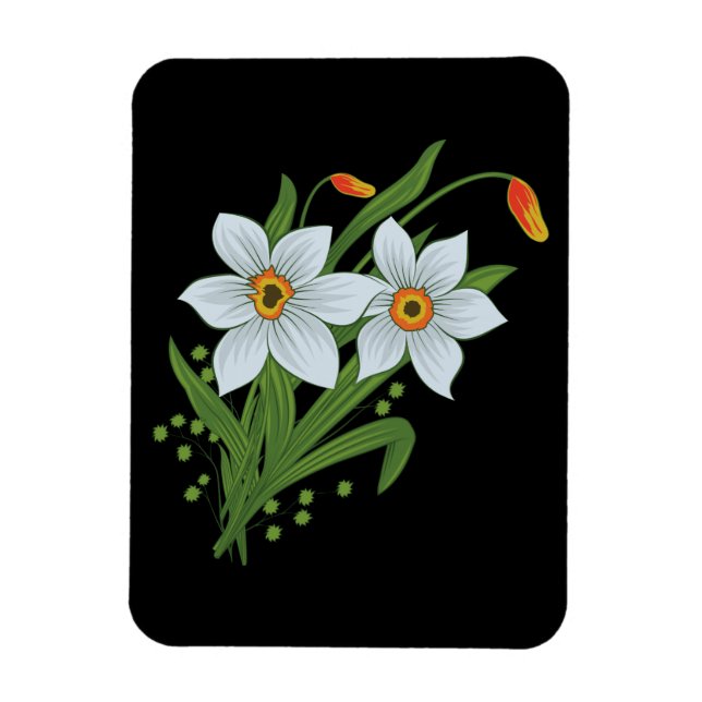 Magnet Flexible Tulipes et jonquilles Fleurs Arrière - plan noir (Vertical)