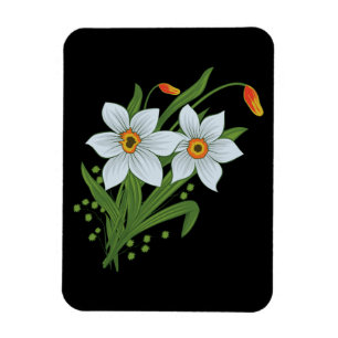 Magnet Flexible Tulipes et jonquilles Fleurs Fond noir