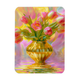 Magnet Flexible Tulipes roses vibrantes dans le Vase d'or