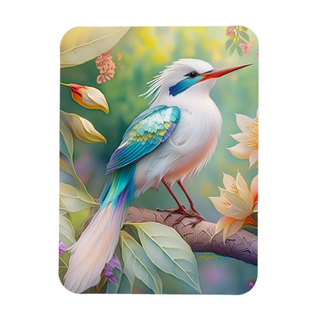 Magnet Flexible Turquoise aile  crête blanche Imaginaire Oiseau (Vertical)
