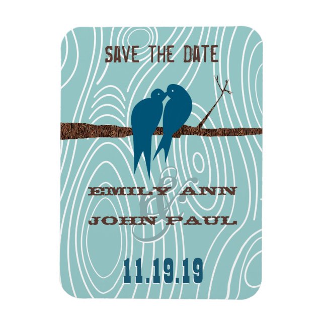 Magnet Flexible Turquoise Cute Kissing Inséparables assis dans un  (Vertical)