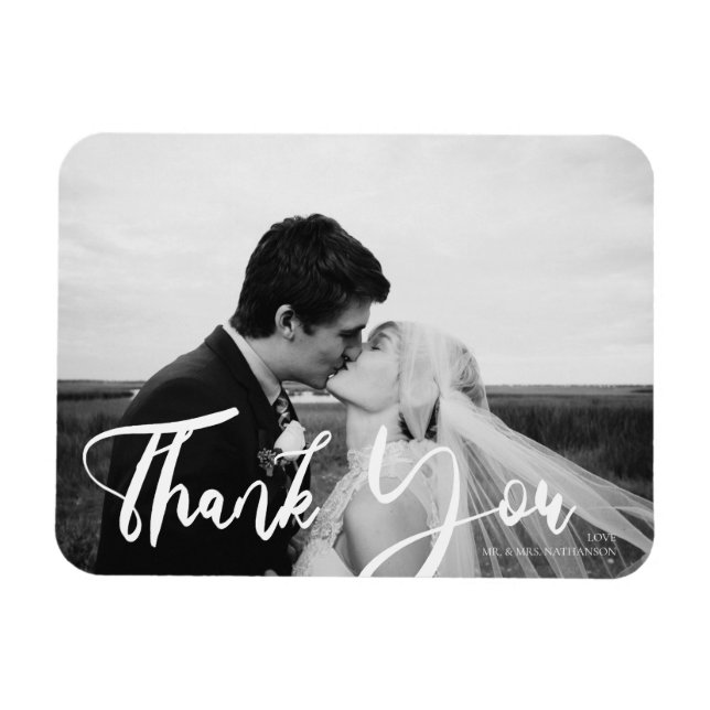 Magnet Flexible Typographie mariage 3 Merci photo noir et blanc (Horizontal)
