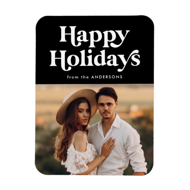 Magnet Flexible Typographie rétro Black Happy Holidays Photo (Vertical)