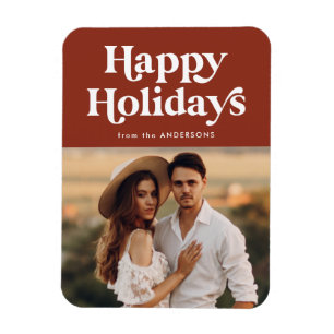 Magnet Flexible Typographie rétro Brown Happy Holidays Photo