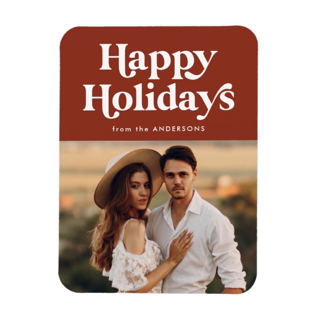Magnet Flexible Typographie rétro Brown Happy Holidays Photo (Vertical)