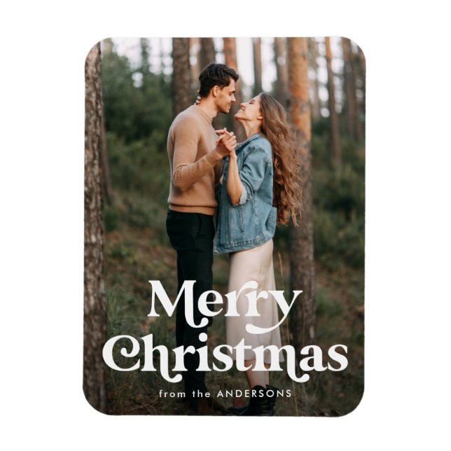 Magnet Flexible Typographie rétro Joyeux Noël Photo de Noël (Vertical)