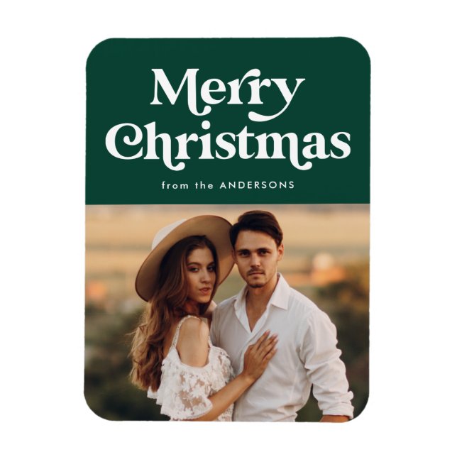 Magnet Flexible Typographie rétro Joyeux Noël vert Photo (Vertical)