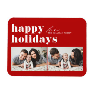 Magnet Flexible Typographie rouge rétro Joyeuses Fêtes Deux photos