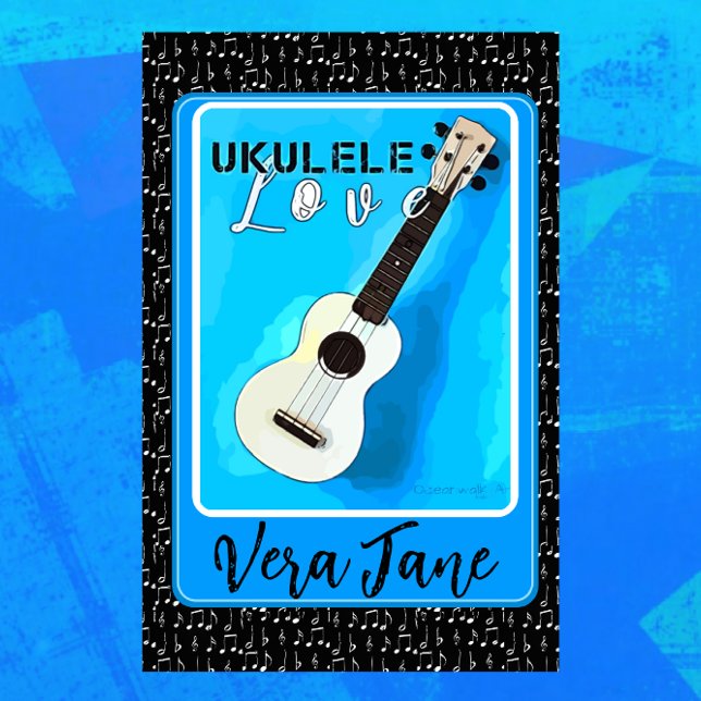Magnet Flexible Ukulele Love nuances de bleu avec nom (Créateur téléchargé)