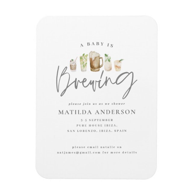 Magnet Flexible Un bébé brasse du baby shower de bière aquarelle e (Vertical)
