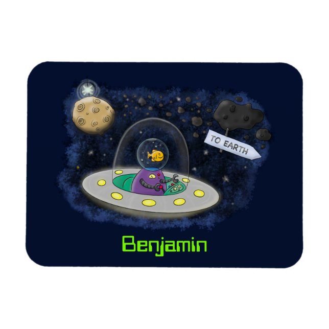 Magnet Flexible Un joli poisson heureux dans l'espace dessin animé (Horizontal)