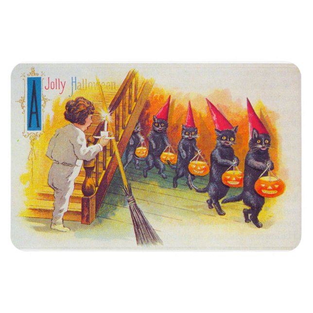 Magnet Flexible Un Jolly Halloween Chats noirs avec des Citrouille (Horizontal)