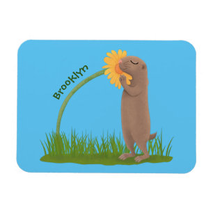 Magnet Flexible Un mignon chien de prairie reniflant la caricature