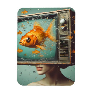 Magnet Flexible Une femelle poisson rouge TV Head Retro Toute l'oc