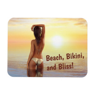 Magnet Flexible Une fille en bikini en mer au coucher du soleil