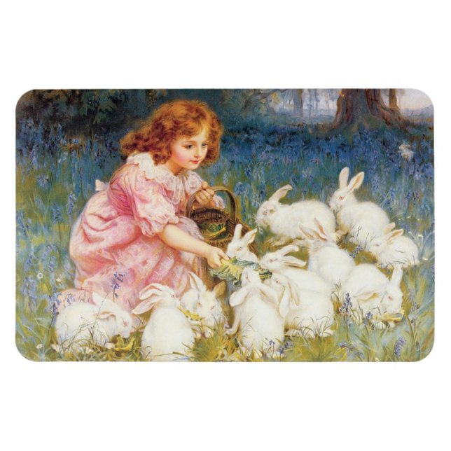 Magnet Flexible Une fille nourrit les lapins (par Frederick Morgan (Horizontal)