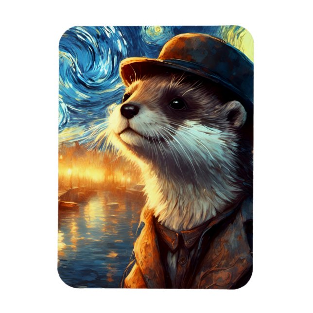 Magnet Flexible Une Otter dans la nuit étoilée (Vertical)