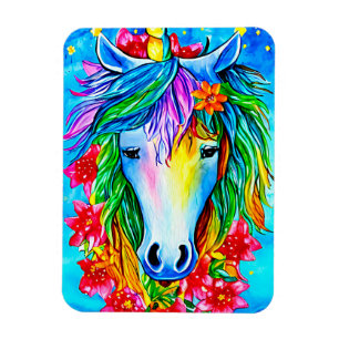 Magnet Flexible Unicorne Abstraite Fleurs de visage aquarelle Art