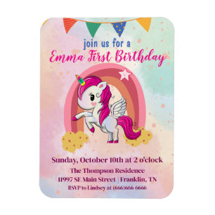 Magnet Flexible Unicornes magiques Aquarelle rose 1er anniversaire