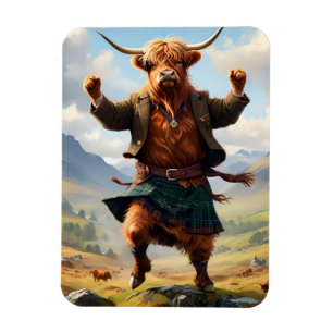 Magnet Flexible Vache des Highlands dansant le Highland Fling,