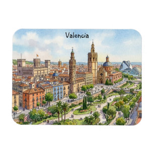 Magnet Flexible Valence Espagne Vue de la ville à l'aquarelle Voya