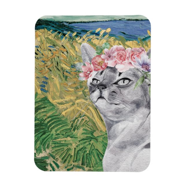 Magnet Flexible Van Gogh Blé Field et Fancy Cat (Vertical)