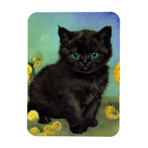 Magnet Flexible Van Gogh Chat noir Fleurs jaunes