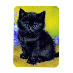 Magnet Flexible Van Gogh Chat noir Fleurs violettes