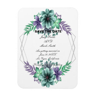 Magnet Flexible Vert Et Violet Aquarelle Floral Enregistrer La Dat