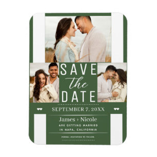 Magnet Flexible Vert moderne Sauvez la date Photo Mariage