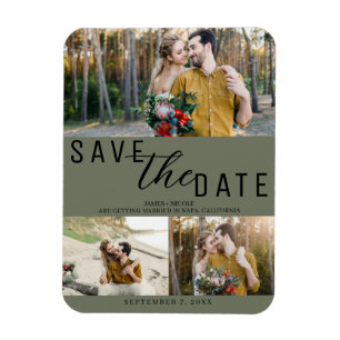 Magnet Flexible Vert olive Enregistrer la date Mariage 3 Photos