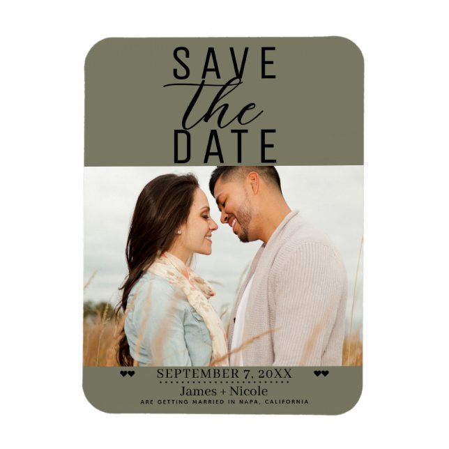 Magnet Flexible Vert olive moderne Enregistrer la date Mariage Pho (Vertical)