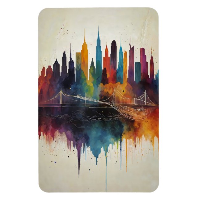 Magnet Flexible Vibrant Abstrait Skyline Cityscape Art (Vertical)