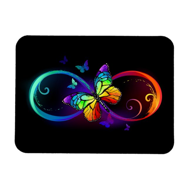 Magnet Flexible Vibrant infinity with rainbow butterfly on black (Horizontal)