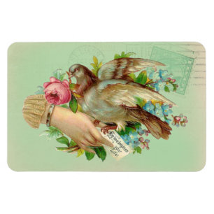 Magnet Flexible Victorian Valentine Bird et rose