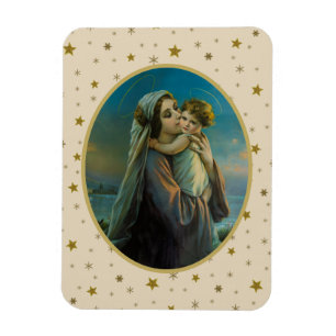 Magnet Flexible Vierge Marie et bébé Jésus sur Arrière - plan étoi