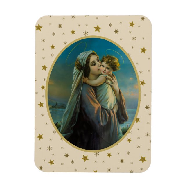 Magnet Flexible Vierge Marie et bébé Jésus sur Arrière - plan étoi (Vertical)
