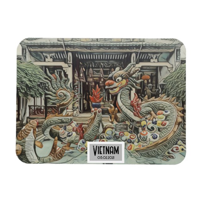 Magnet Flexible Vietnam Dragon Temple, Date personnalisable (Horizontal)