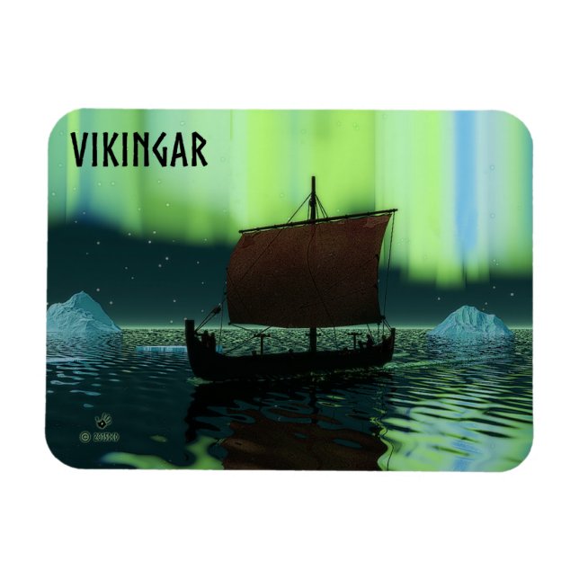 Magnet Flexible Viking Navire Et Lumières Du Nord (Horizontal)