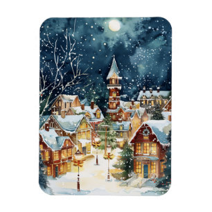 Magnet Flexible Ville de Noël illustrative dans la neige