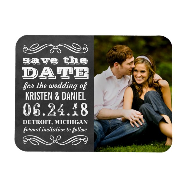 Magnet Flexible Vintage Black Chalkboard Photo Enregistrer la date (Horizontal)