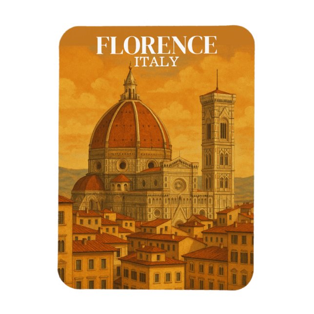 Magnet Flexible Vintage Florence Italie Voyage Retro Illustration (Vertical)
