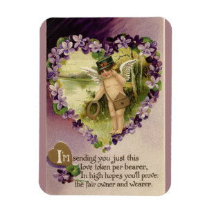 Magnet Flexible Vintage Valentine Cherub et Violettes